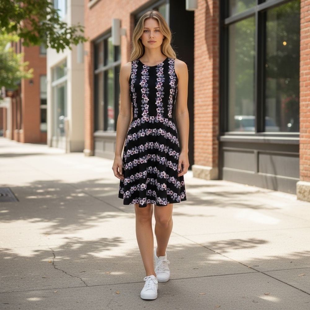 H&M Sleeveless Cute Floral Skater Mini Dress